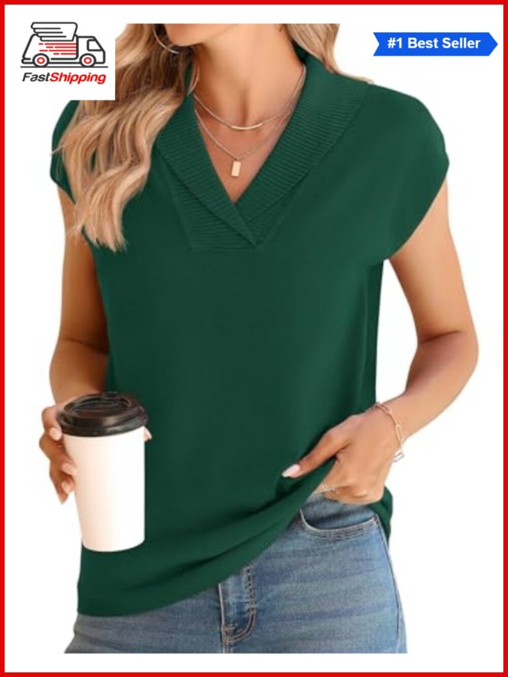 ✨Ivicoer Sweater Vest Women V-Neck Knitted Pullover Short Cap Sleeve Collared